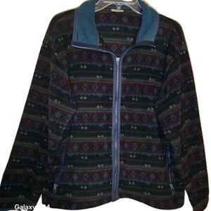 VintageWomens L.L. Bean Geometric Aztec Multicolor Full-zip Fleece Jacket Sz XL